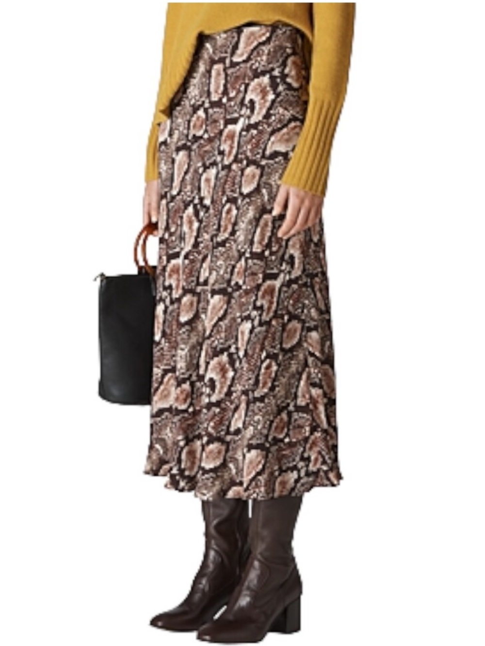 Snake Print Midi Skirt in Brown and Cream - Picture 3 of 6